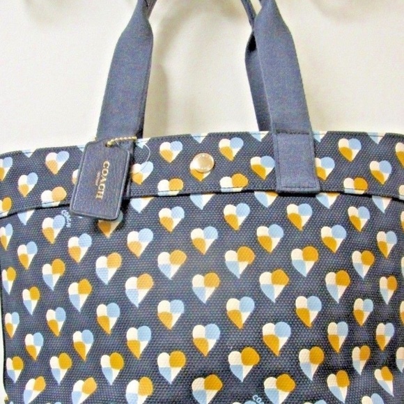 Midnight blue Coach checker heart print canvas tot - Picture 1 of 7